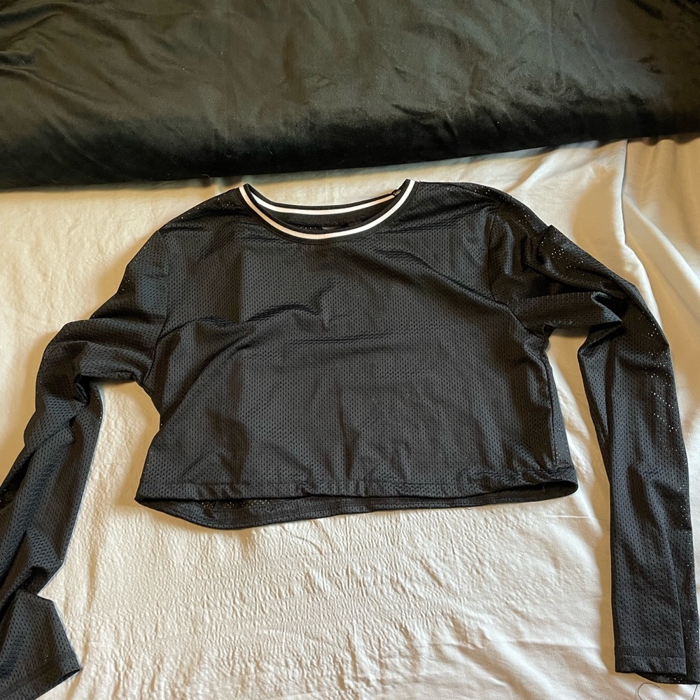 Girls cropped black mesh shirt sz XL